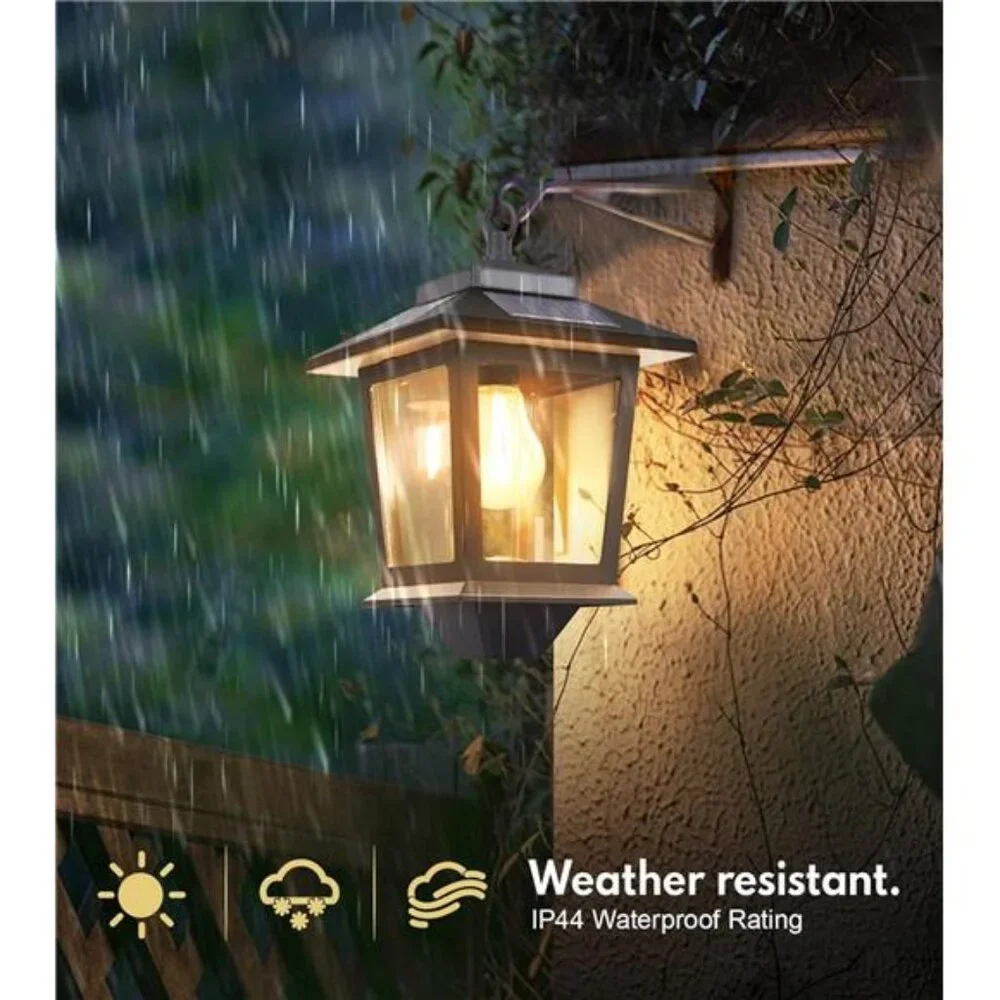 2 Pack Solar Wall Lanterns with Replaceable Bulb,Outdoor Hanging Lights